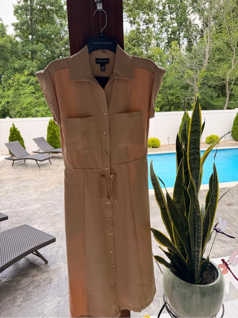 Halston Heritage Beige Button-Front Shirt Dress